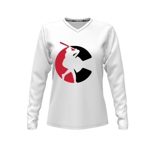 [FTLVCFWH-FYXS-LOGO1] Decker Comfort T-Shirt (Female Youth XS, White, V Neck, Logo 1, Long Sleeve)