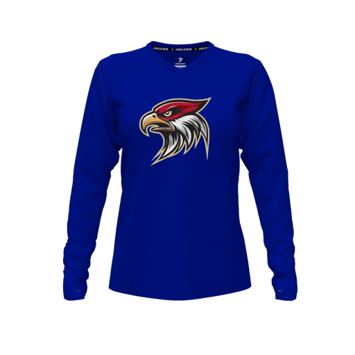 [CUS-DFW-TEES-CMF-VNK-LSL-RYL-FYXS-LOGO1] Comfort T-Shirt (Female Youth XS, Royal, V Neck, Logo 1, Long Sleeve)