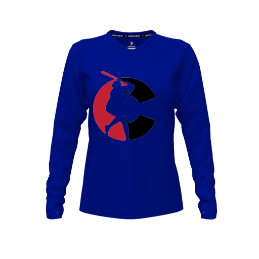[FTLVCFRY-FYXS-LOGO1] Decker Comfort T-Shirt (Female Youth XS, Royal, V Neck, Logo 1, Long Sleeve)