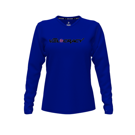 [FTLVCFRY-FYXS-LOGO3] Decker Comfort T-Shirt (Female Youth XS, Royal, V Neck, Logo 3, Long Sleeve)