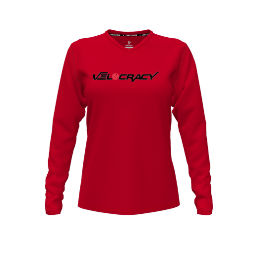 [FTLVCFRD-FYXS-LOGO3] Decker Comfort T-Shirt (Female Youth XS, Red, V Neck, Logo 3, Long Sleeve)