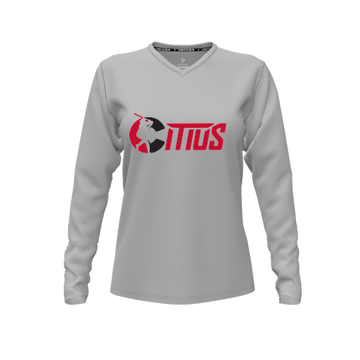[CUS-DFW-TEES-CMF-VNK-LSL-GRY-FYXS-LOGO2] Comfort T-Shirt (Female Youth XS, Gray, V Neck, Logo 2, Long Sleeve)