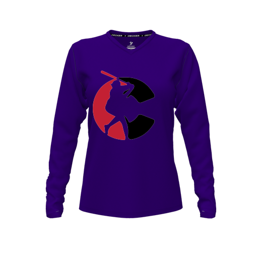 [FTLVCFPP-FYXS-LOGO1] Decker Comfort T-Shirt (Female Youth XS, Purple, V Neck, Logo 1, Long Sleeve)