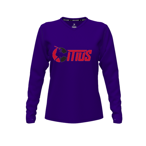 [FTLVCFPP-FYXS-LOGO2] Decker Comfort T-Shirt (Female Youth XS, Purple, V Neck, Logo 2, Long Sleeve)