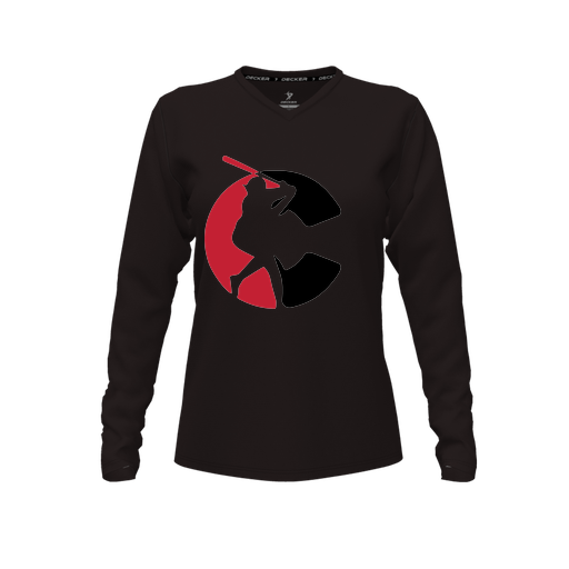 [CUS-DFW-TEES-PER-VNK-LSL-BLK-FYXS-LOGO1] Decker Performance T-Shirt (Female Youth XS, Black, V Neck, Logo 1, Long Sleeve)