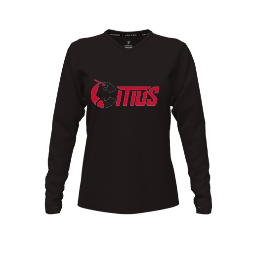 [CUS-DFW-TEES-PER-VNK-LSL-BLK-FYXS-LOGO2] Performance T-Shirt (Female Youth XS, Black, V Neck, Logo 2, Long Sleeve)