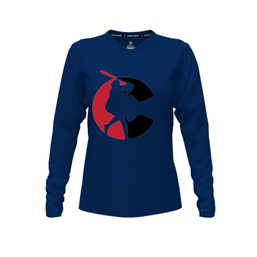 [FTLVPTNV-FYXS-LOGO1] Decker Performance T-Shirt (Female Youth XS, Navy, V Neck, Logo 1, Long Sleeve)