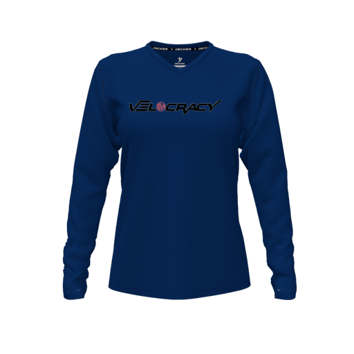 [FTLVPTNV-FYXS-LOGO3] Decker Performance T-Shirt (Female Youth XS, Navy, V Neck, Logo 3, Long Sleeve)