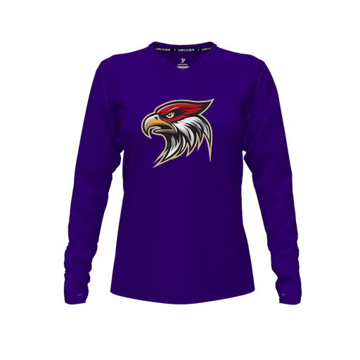 [CUS-DFW-TEES-PER-VNK-LSL-PUR-FYXS-LOGO1] Performance T-Shirt (Female Youth XS, Purple, V Neck, Logo 1, Long Sleeve)