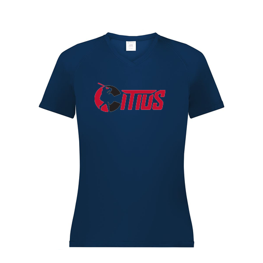 [2792.065.XS-LOGO2] Ladies Smooth Sport V-Neck T-Shirt (Female Adult XS, Navy, Logo 2)