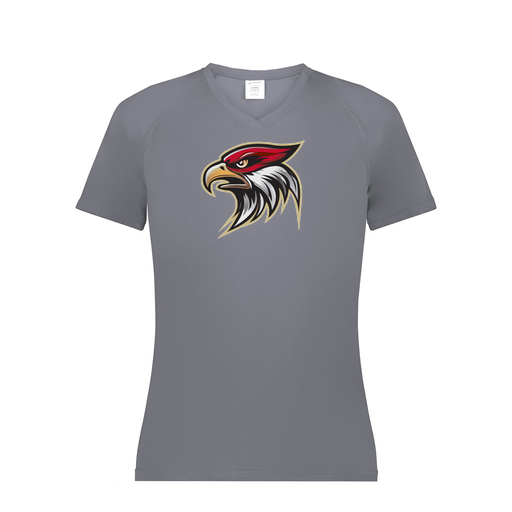 [2792.059.XS-LOGO1] Ladies Smooth Sport V-Neck T-Shirt (Female Adult XS, Gray, Logo 1)